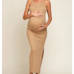 PinkBlush Camel Ribbed Midi Dress Size Small Maternity